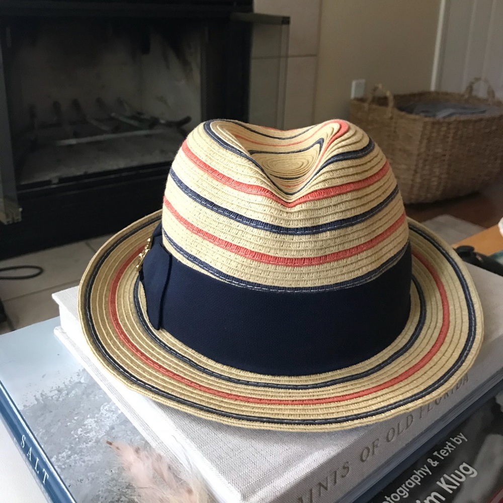 Tory Burch Striped Straw Fedora